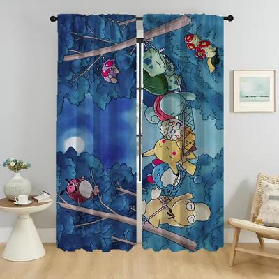Partition P-pokemones Blackout Curtain for Room 2 Panel Tulle for Bedroom Home Interior Curtains Shades Halloween Decoration