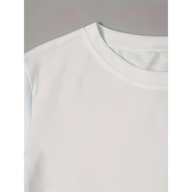 European Size Women's Casual Short Sleeve T-Shirt - White Geometric Floral Print, Breathable Fabric, Round Neck Summer Top