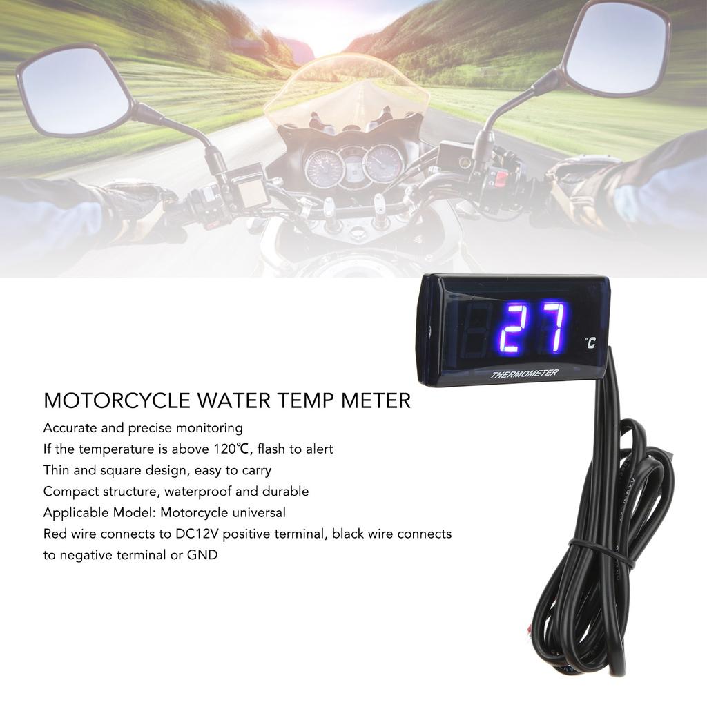 Motorcycle 12V LCD Screen Slim Water Temperature Gauge With 16mm Tee for Motorbike