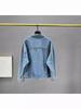 Women's European Style Blue Denim Jacket with Bead and Diamond Inlay, Loose Fit