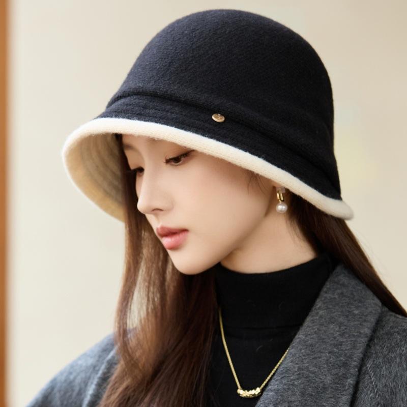 Elegant Temperament Basin Hat Women's Autumn and Winter Fashion Bucket Hat Bucket Hat Women's Winter Knitted Wool Hat Outdoor Travel Windproof Hat