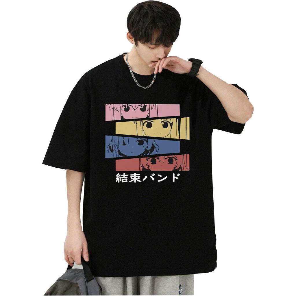 Bocchi The Rock Kessoku Band Silhouette Doublesided Vintage Washed T Shirt 2026 Summer Oversized  Graphic Tee for Men Women