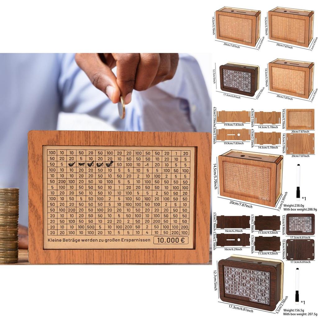 Creative Wooden Money Box With Counter Stylish Euro And Dollar Savings Challenge Container