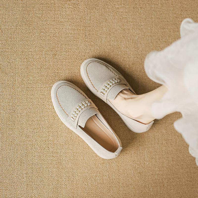 

Обувь Fisherman Shoes 2025 Single Shoes Knitted Knitted Shoes Flying Knitted Flat Bottom Pearl Women 40