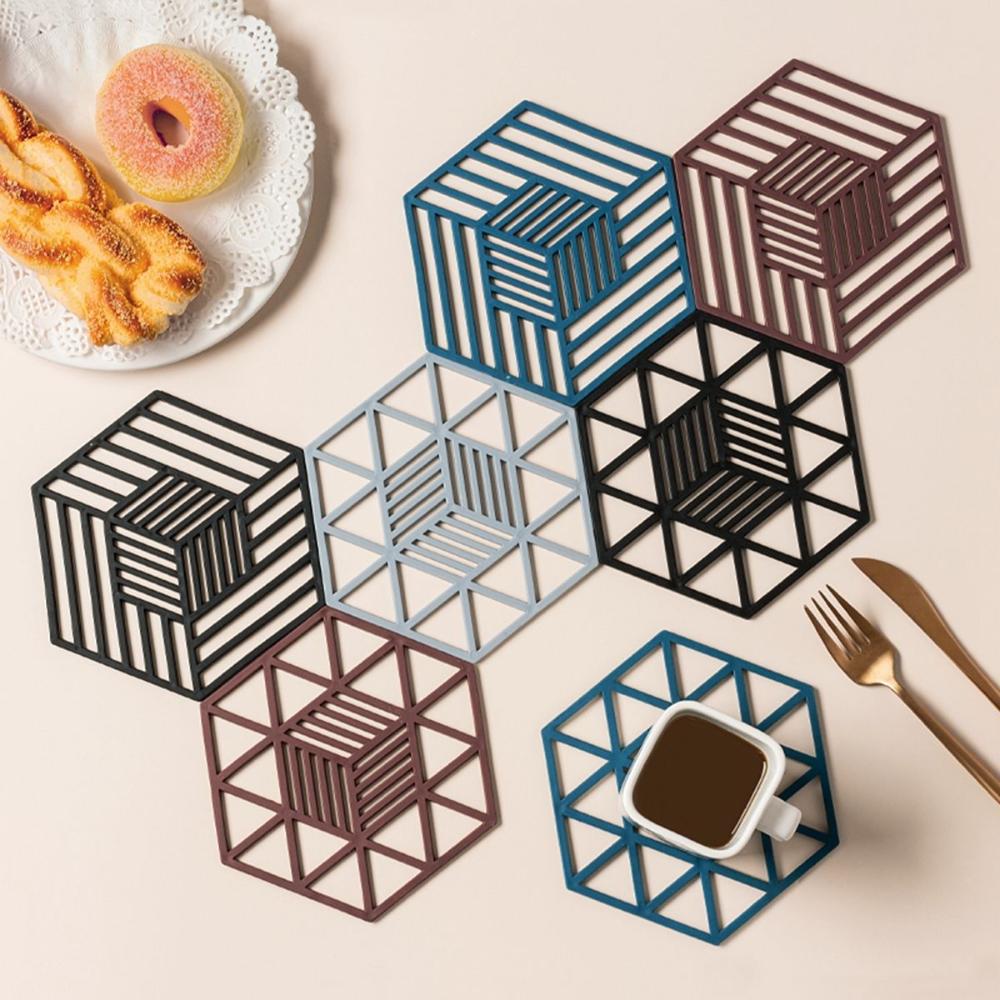 Creative Silicone Hexagon Geometric Drink Holder Hollow Placemat Coaster Cup Pad Trivet Mats