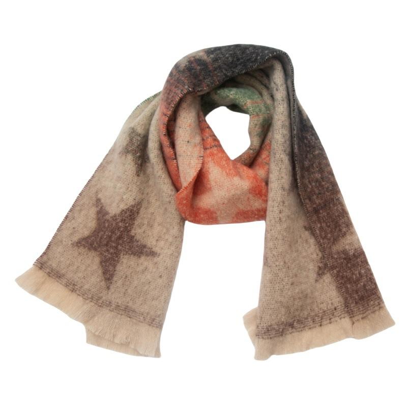 European and American Style Women's Fashion Autumn and Winter Warm Shawl Gradient Color Pashmina Jacquard Star Scarf