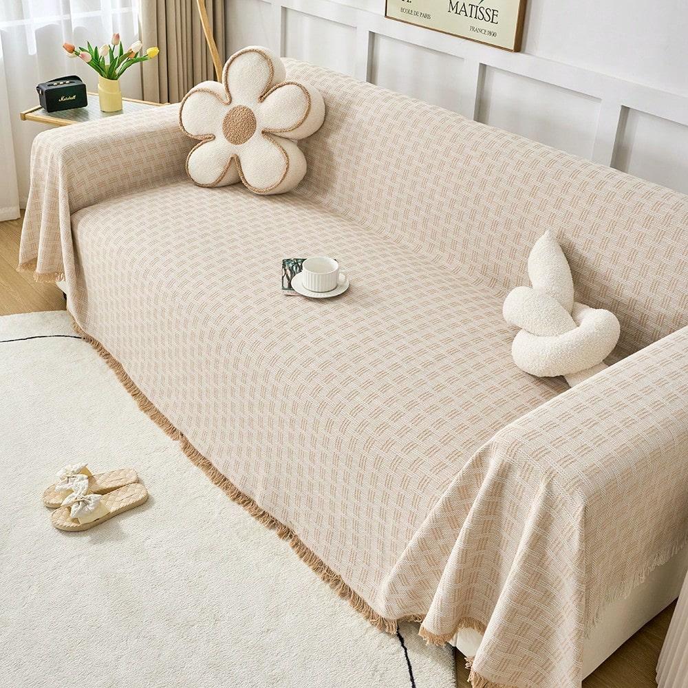 1PC Cotton Blend Woven Sofa Cover for Loveseat Recliner Sofa Bed Washable Thick Breathable Fabric Living Room Bedroom