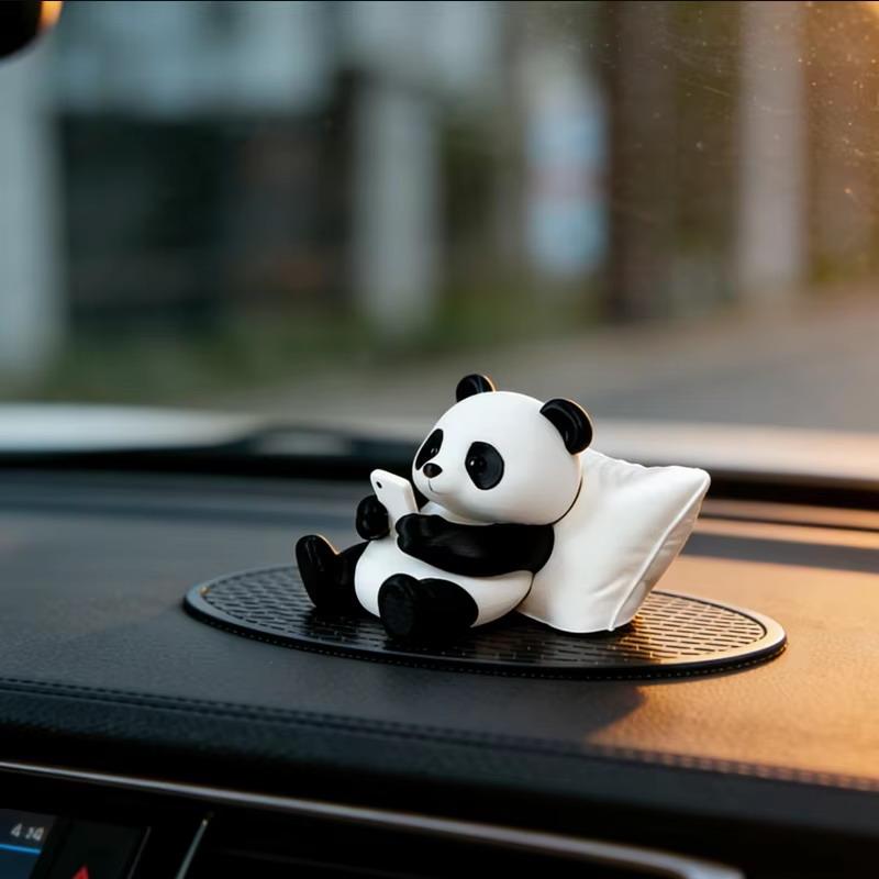 1Pcs Panda Sculpture Ornament, Desktop Office Decoration, Car Decor, Creative Animal Model, Collectible Figurines, Car Ornament