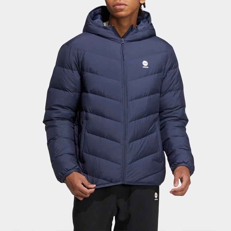 Adidas Jaqueta Puffer de Penas com Capuz e Zíper Estampa de Logo Cor Sólida Neo Jaquetas Unissex Azul HY9636