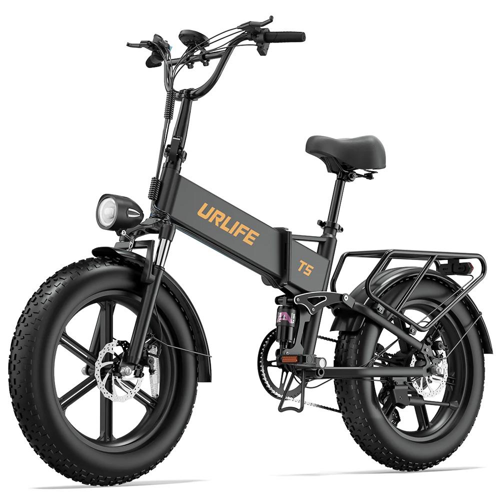 Bicicleta Eléctrica Plegable Urlife T5 Rueda Ancha de 20" Motor de 750W Full Suspension Bicicleta Eléctrica para Adultos 48V 13Ah Frenos de Doble Disco 7 Velocidades Carga Máxima 120Kg
