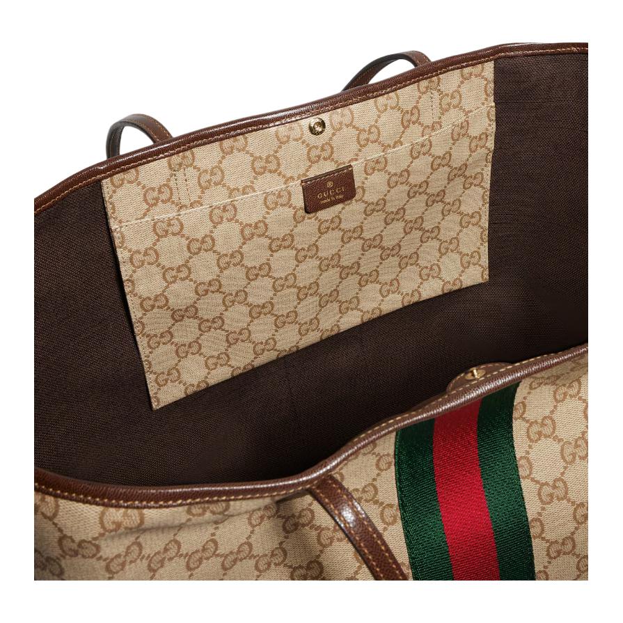 Gucci Tribeca GG Red Green Web Tote Bag Coated Canvas Shoulder Bag Large Women tote bag Dark-Brown 874745-FAF79-8547