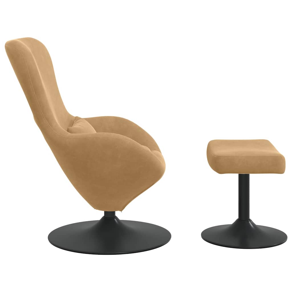 Egg Chair with Footstool Brown Velvet
