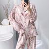 Sweet wind floral pajamas women's spring and summer long-sleeved cardigan loungewear spring and autumn thin national style cotton and silk suit can