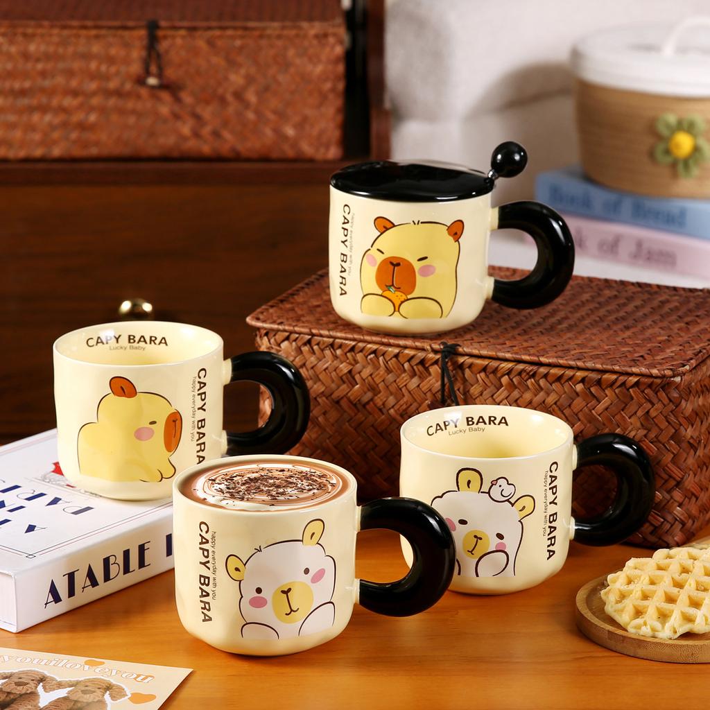 Mug with Lid Kapibala Creative Cup Cute Ceramic Water Cup Home Opening Event Souvenir