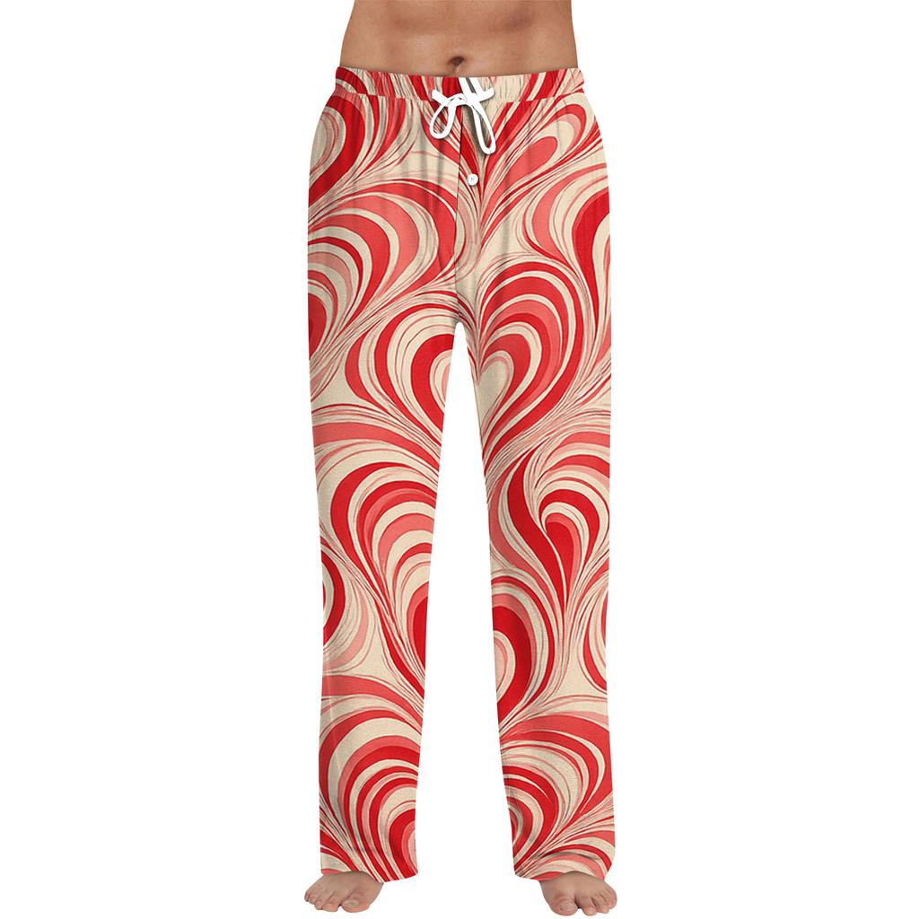 Men's Valentine's Day Printed Drawstring Long Pants Casual Pajamas
