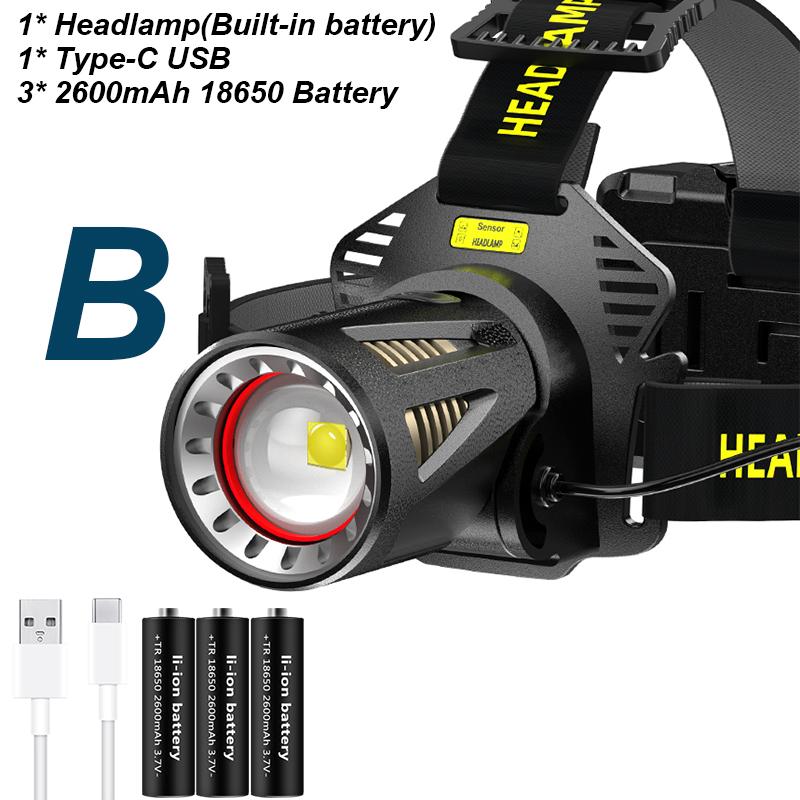 Высококачественный светодиодный налобный фонарь с датчиком, высококачественный фонарь XHP360, перезаряжаемый фонарик из алюминиевого сплава, фонарик для рыбалки Package B