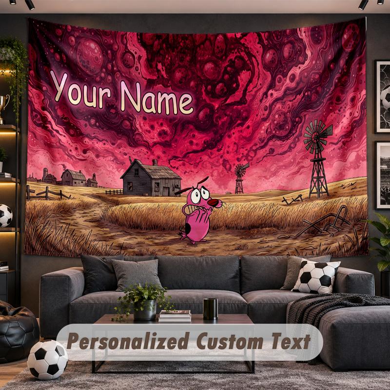 Courage the Cowardly Dog Personalized Tapestry Support Custom Name, Wall Art Home Decoration