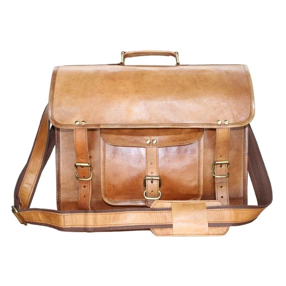 Men's Laptop Briefcase Leather Vintage Brown Bag Messenger Shoulder