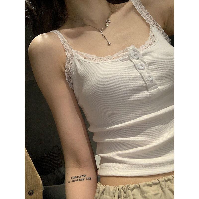 

Кружевной топ Pure Desire на пуговицах с нагрудными подушечками, жилет на бретелях, женская мода Spice Girls, базовая красота спины, летняя одежда для улицы One size