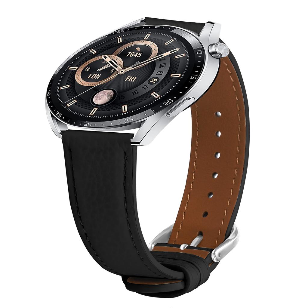 Replacement Strap for Samsung Galaxy Watch 46mm Litchi Texture PU Leather Watch Band with Metal Buckle