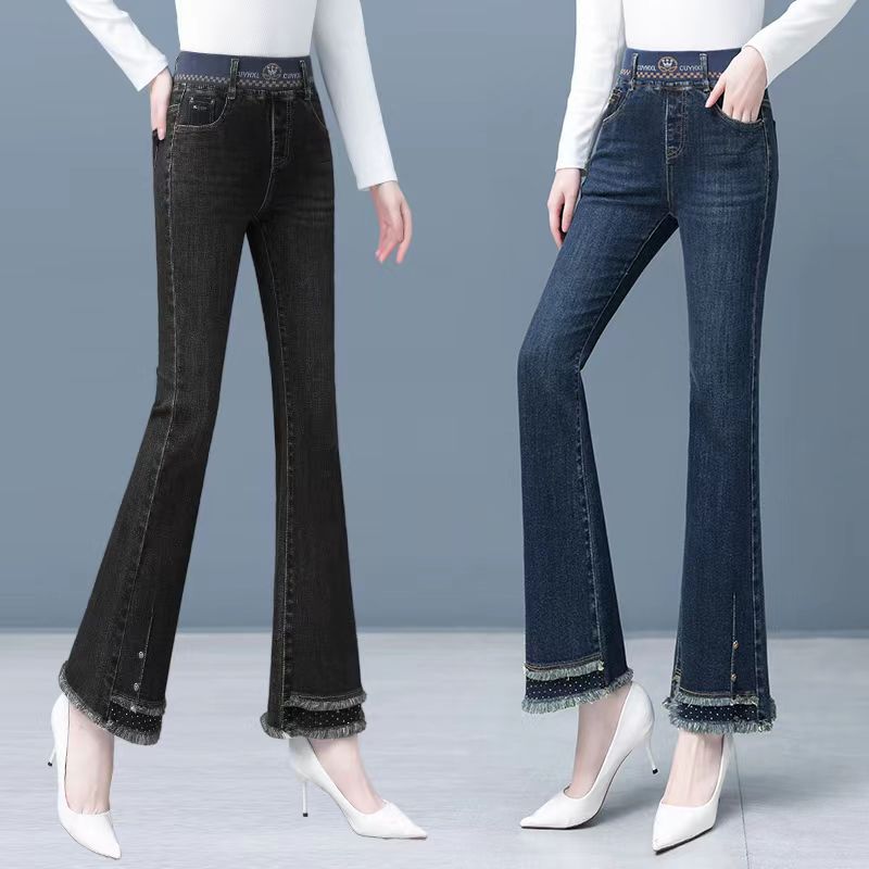 Women's High Waist Elastic Waist Flare Jeans Slim Fit Micro Flare Jeans Stretchy Commuter Denim Pants Autumn Fashion Pants