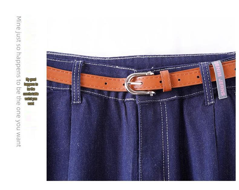 Damskie ciemnoniebieskie dżinsy retro z wysokim stanem, wiosna/jesień 2025, od wąskich do szerokich nogawek, długość petite do kostki