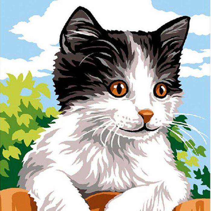 Kit canevas 18 x 14 cm Margot Canevas modèle chat noir et blanc