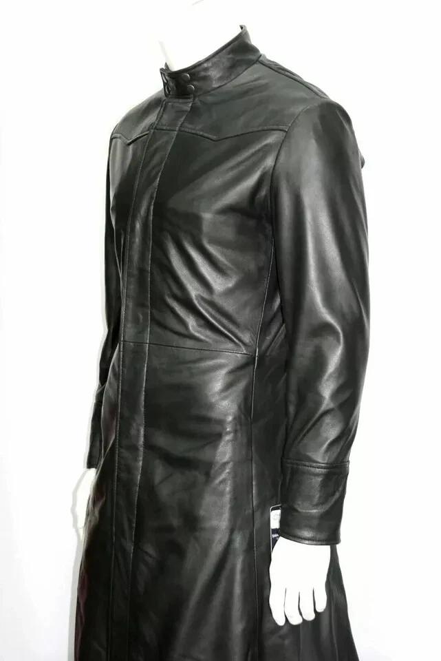 Black Soft Handmade Trench Coat Long New Stylish Men's Genuine Lambskin Leather