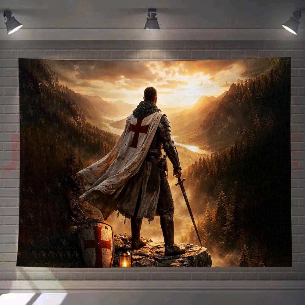 Knight Templar RETRO Tapestry Custom Living Bedroom Party Dormitory Interior Wall Bohemian Decoration Attached Clip