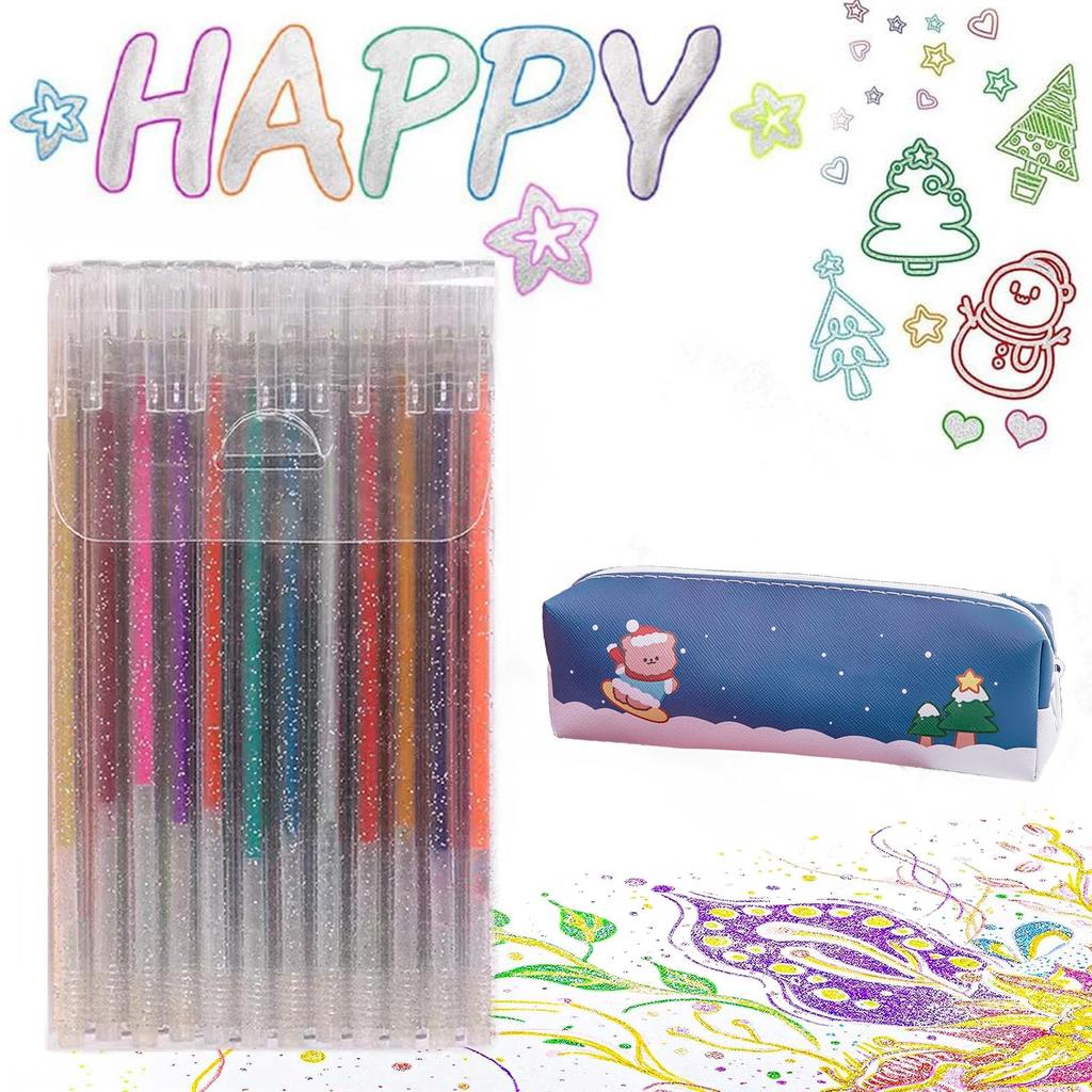 Glitter Gel Pens, Multicolor Glitter Pens for Writing, Drawing, Crafting (12 Colors)