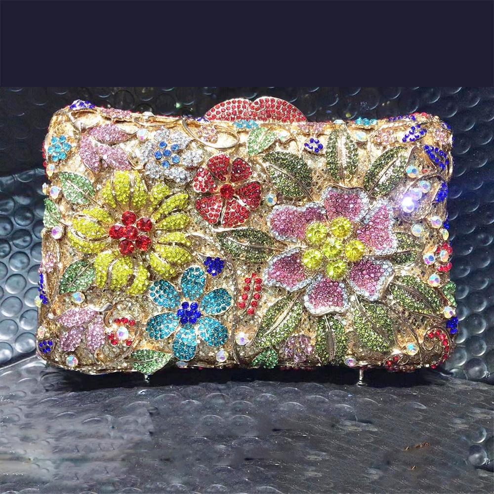 Sparkling Flowers Evening Clutch Purses Women’s Crystal Bridesmaid Clutches Ladies Dinner Diamond Wedding Bag Girls Female Pink 20cmX13cmX7.5cm