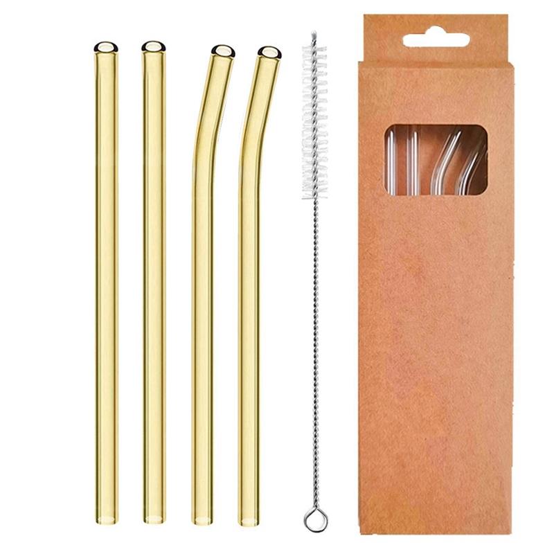 4 Pcs Reusable Glass Straws 8mm Straight Bent Glass Drinking Straws Eco Friendly Cocktail Straws for Beverages Milk Coffee