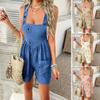European and American Foreign Trade Women Clothes 2025 Spring and Summer Leisure Holiday Style Rayon Printing Bow Suspender One-Piece Pants
