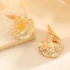 European & American Cross-Border Fashion Fan-Shaped Metal Texture Ribbon Earrings for Women - Trendy & Unique