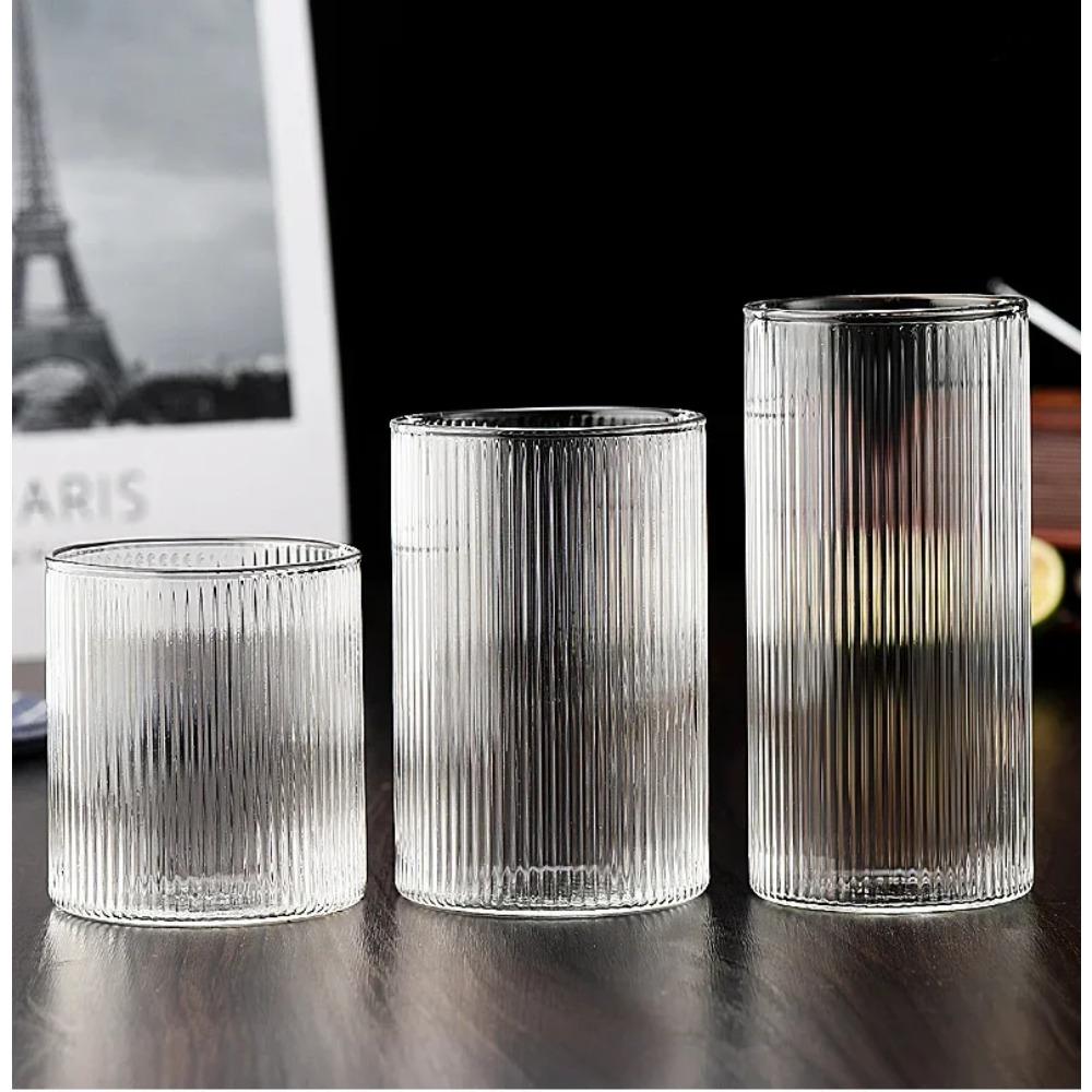 350/350ml 1/2/4/6/8pcs Large Nordic Ripple Glass Cups Transparent Whiskey Glasses Tea Water Drink Milk Juice Coffee Beer Mug Set