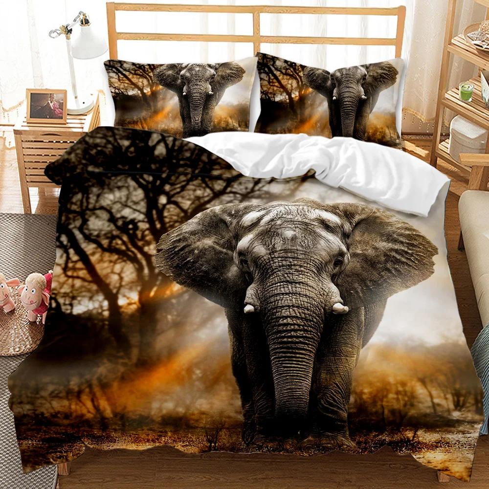 Elephant Duvet Cover Set African Wildlife Animal Personalized Design Twin Comforter Cover Rainbow Elephant Polyester Qulit Cover