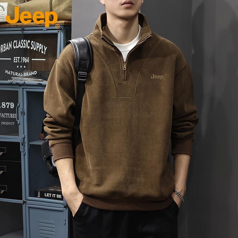 JEEP Men's Corduroy Full-Zip Stand Collar Sweatshirt