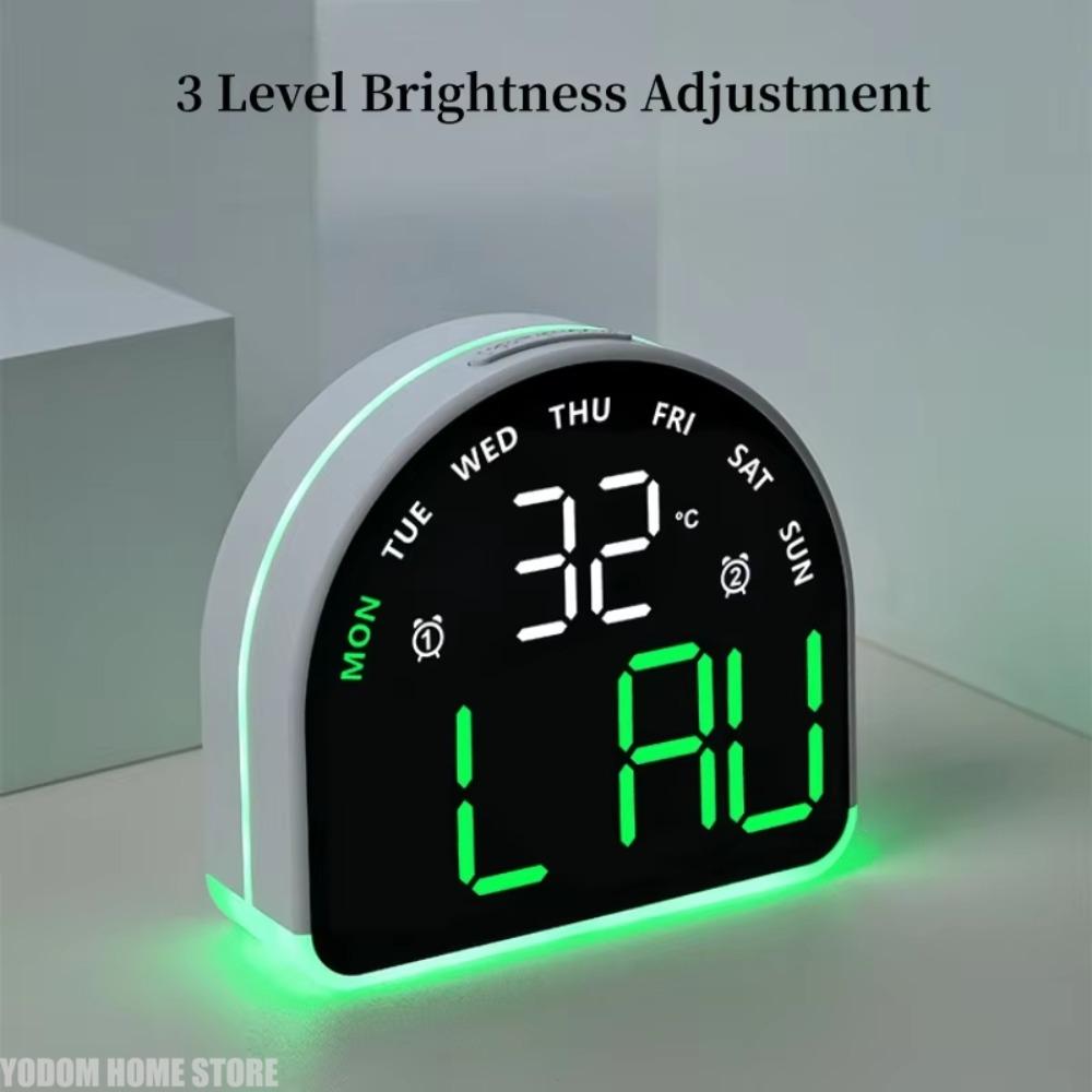 USB Powered Digital Alarm Clock with Ambient Light Temperature Date 3 Levels of Brightness Desktop Clock Dimmable LED Clock