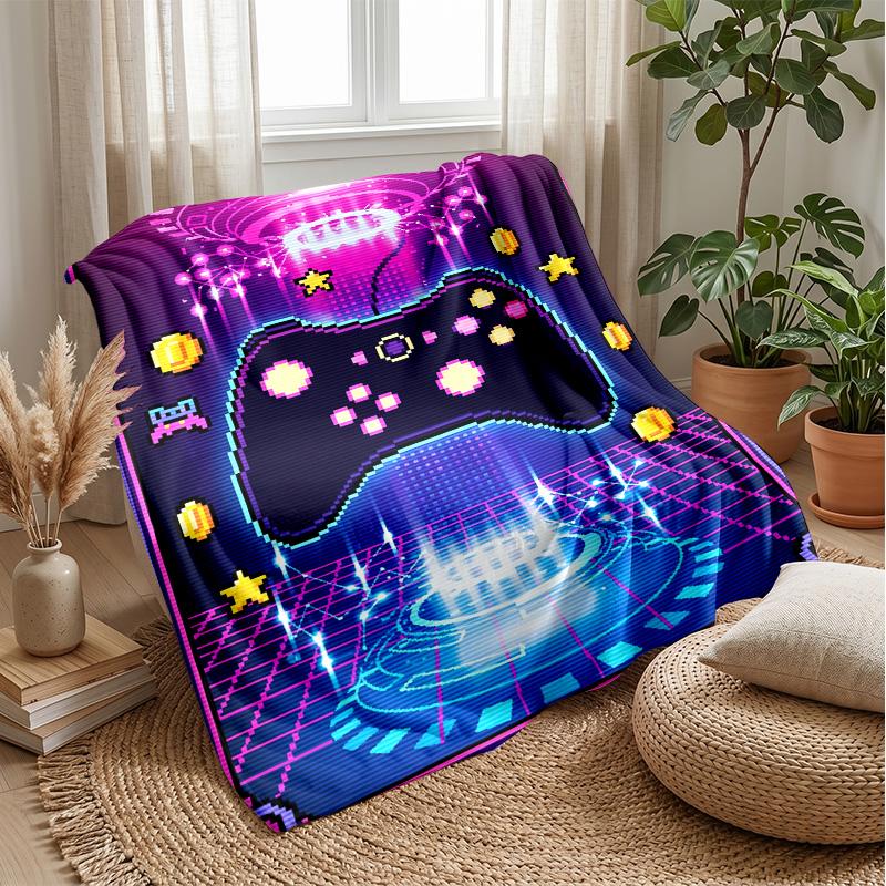 Neon Painted Game Controller Theme blanket Lightweight Warm Flannel Blanket Decorative Throw Blanket for Home Decoration