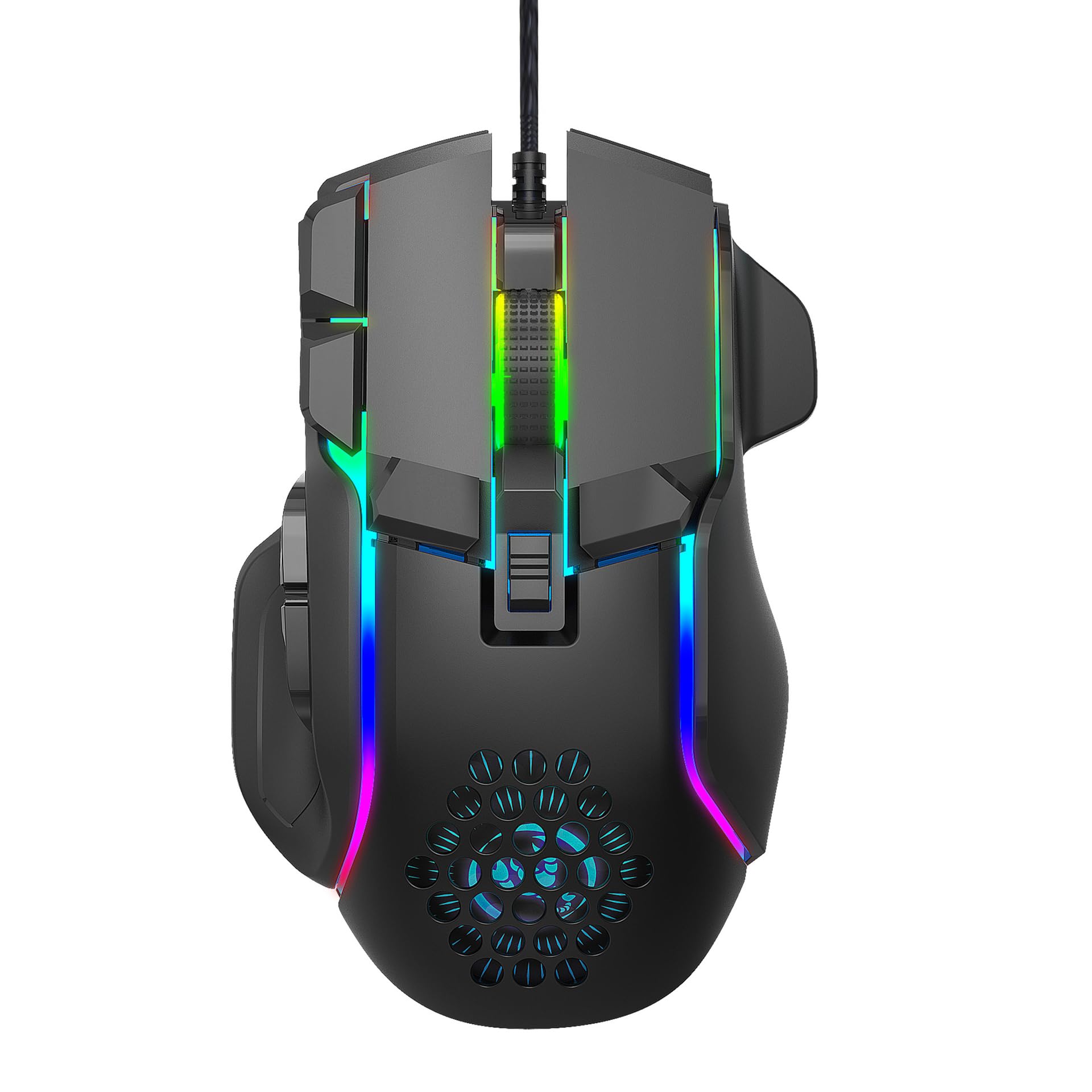 

Wired USB Gaming Mouse, Large, 10 Buttons, Optical, 6-Level DPI Switching, Ergonomic Design, RGB Lighting, Macro Programming, Compatible with