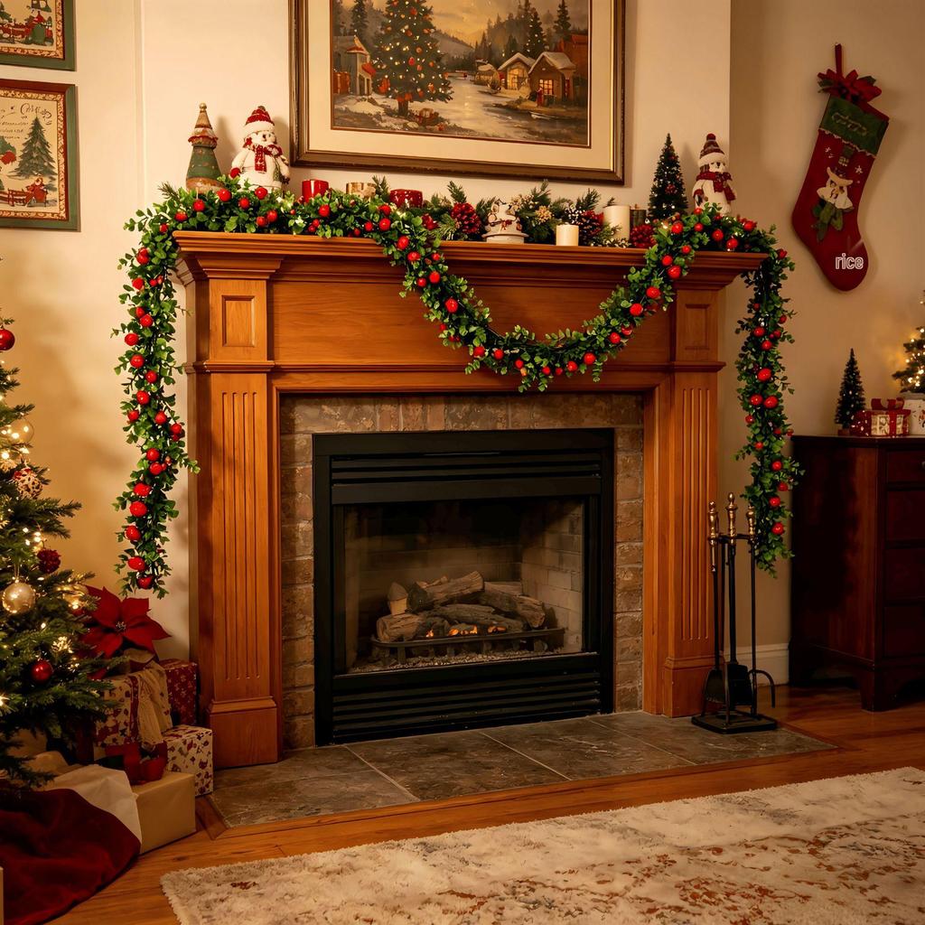 Pastoral Style Red Berries & Green Leaves Vine with Eucalyptus - Festival Atmosphere Decoration