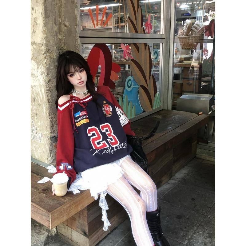 American Citygirl Loose Oblique Shoulder Strap Design Sense Hoodie Women In Early Autumn New Casual Sports Top
