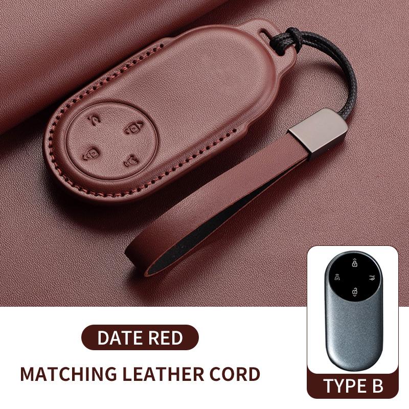 Fit For Huawei Aito M5 M7 M8 M9 - Genuine Genuine Leather Auto Smart Key Fob Cover Case Keyless Protector Housing Mount Key Ring Keyring
