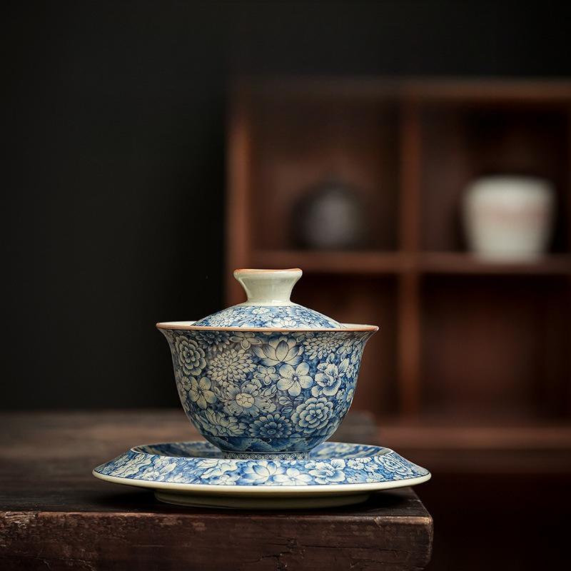 Porcelain Gaiwan Tea Cup with Lid Traditional Chinese Tea Ware Heat Resistant Tea Bowl for Gongfu Tea Ceremony Home Office Use