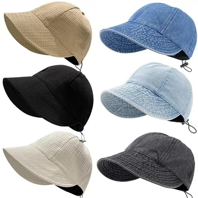 Women Solid Color Summer Sun Hat Foldable Wide Brim Bucket Hat Adjustable Outdoor Beach Panama Caps Ponytail Fisherman Cap
