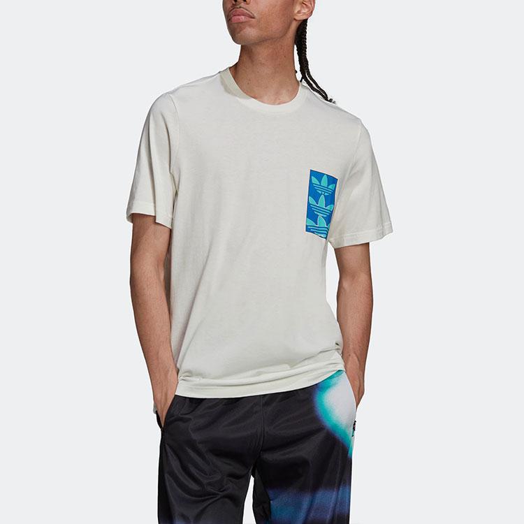 Adidas Originals Trefoil Multi-Logo Print Casual Crew Neck T-Shirt Men Tops White HC7186
