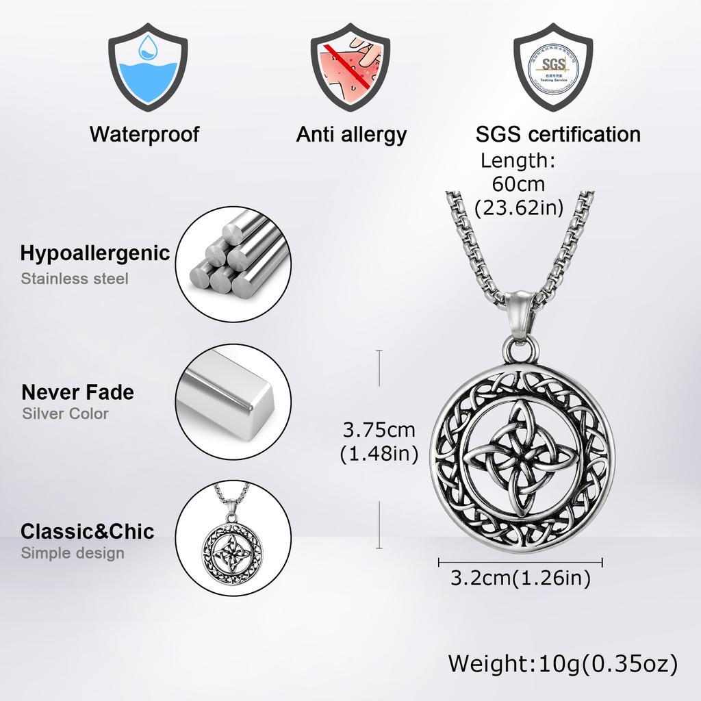 Vintage Celtic Knot Necklace for Men Boys,Stainless Steel Round Pendant Necklace,Punk Amulet Jewelry Gift