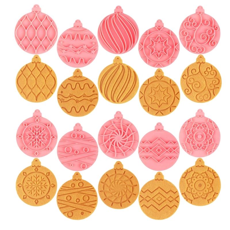 10 Stück Weihnachtskugeln Muster Ausstecher Set Cartoon Drückbare Kekse Form Plastik Keksstempel DIY Backwerkzeug