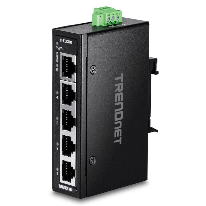 Mini commutateur industriel - TRENDnet - TI-ELC50 - 5 ports 10/100 Mbps - Boîtier IP30 - Rail DIN