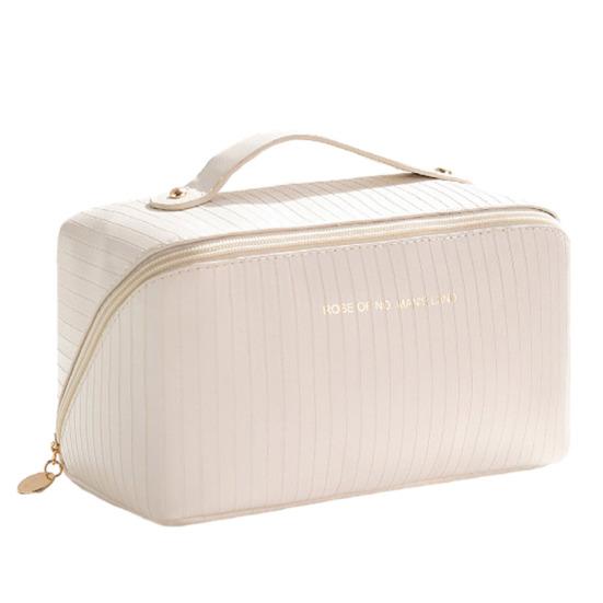 

Дорожня сумка для туалетних приналежностей з водонепроникної штучної шкіри великої місткості, багато відділень і ручка, косметичка бежевий